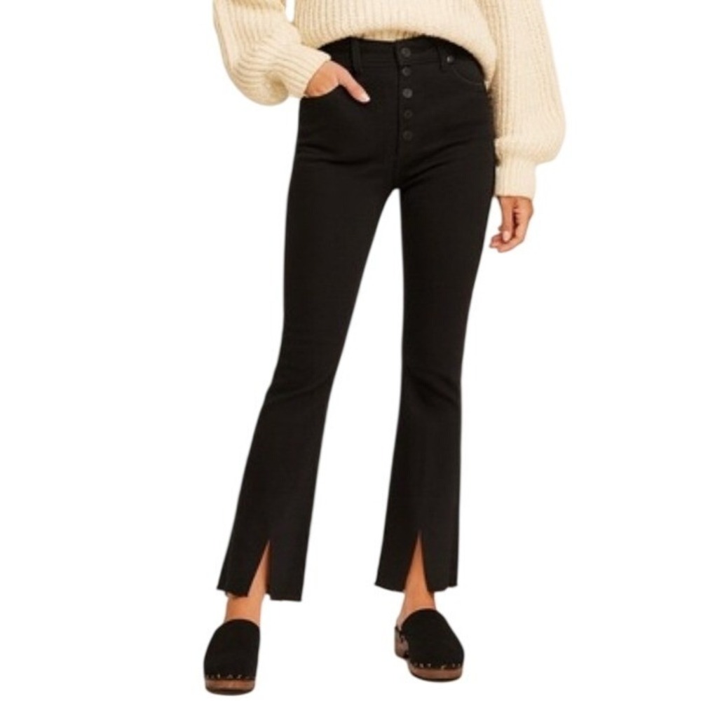 Free People Black High Rise Button Fly Cropped Flare Jeans Size 25